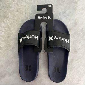 Hurley Navy Slides with Black Strap & White Logo NEW Mens Size 8